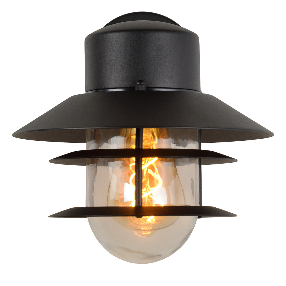 Lucide ZICO wandlamp Zwart, Buiten/Binnen, 1xE27 fitting, 60W max, IP44, Roestvrij staal/Aluminium behuizing