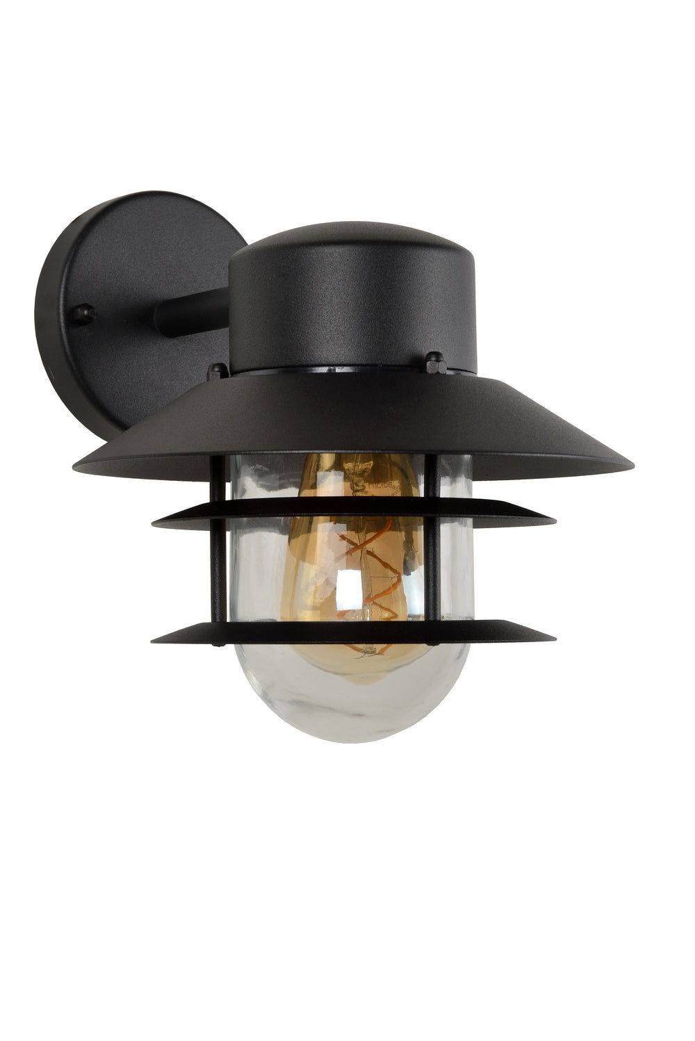 Lucide ZICO wandlamp Zwart, Buiten/Binnen, 1xE27 fitting, 60W max, IP44, Roestvrij staal/Aluminium behuizing