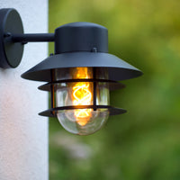 Lucide ZICO wandlamp Zwart, Buiten/Binnen, 1xE27 fitting, 60W max, IP44, Roestvrij staal/Aluminium behuizing