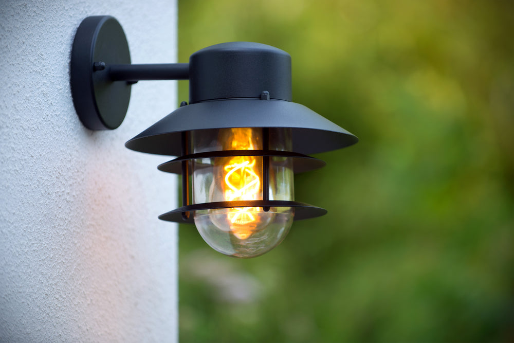 Lucide ZICO wandlamp Zwart, Buiten/Binnen, 1xE27 fitting, 60W max, IP44, Roestvrij staal/Aluminium behuizing