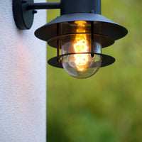 Lucide ZICO wandlamp Zwart, Buiten/Binnen, 1xE27 fitting, 60W max, IP44, Roestvrij staal/Aluminium behuizing