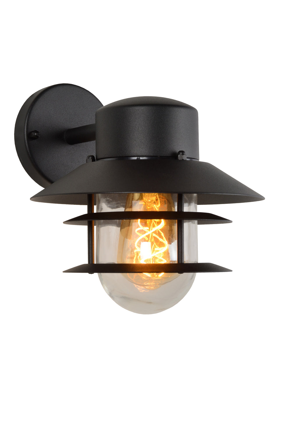 Lucide ZICO wandlamp Zwart, Buiten/Binnen, 1xE27 fitting, 60W max, IP44, Roestvrij staal/Aluminium behuizing