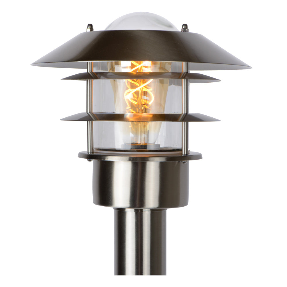 Poteau lanterne d’extérieur Lucide Zico, IP44 acier inoxydable, 1xE27 60W max, hauteur 1000mm design classique