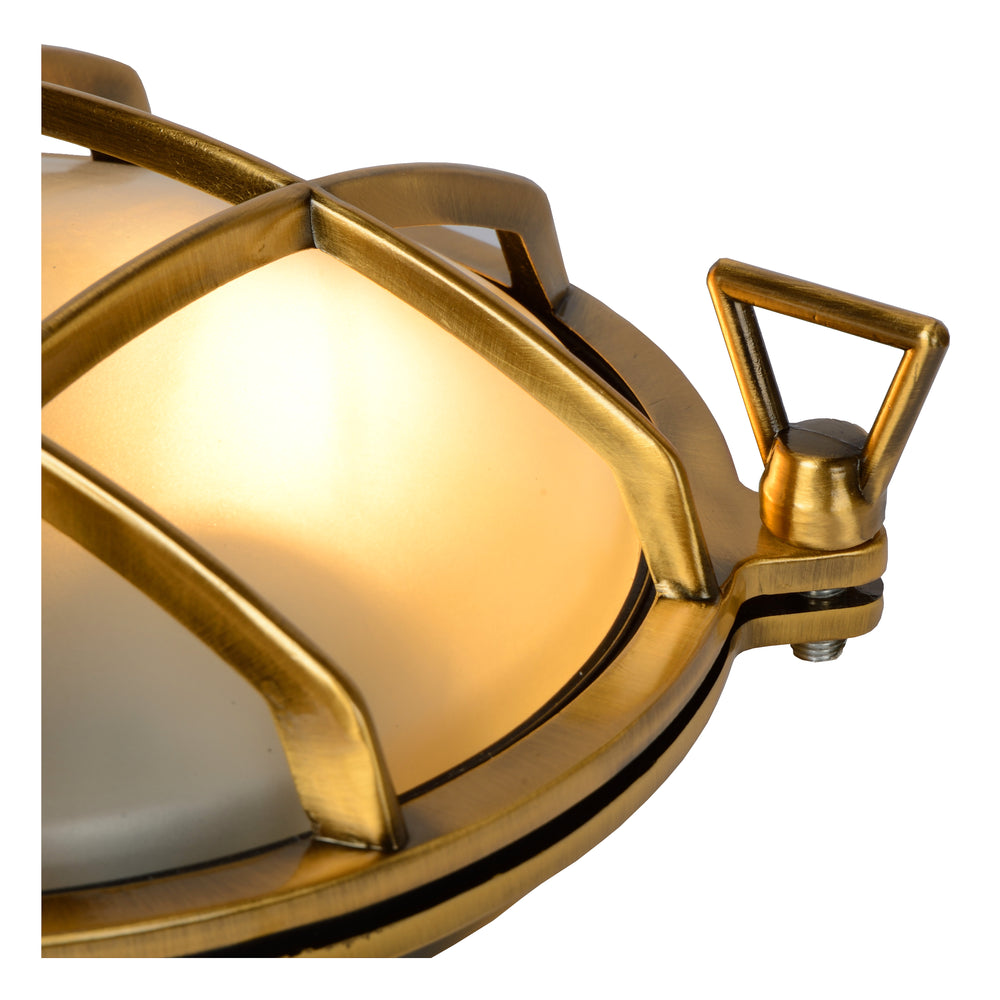 Lucide Dudley wandlamp binnen buiten rond 220mm E27 40W IP65 mat goud messing retro stijl