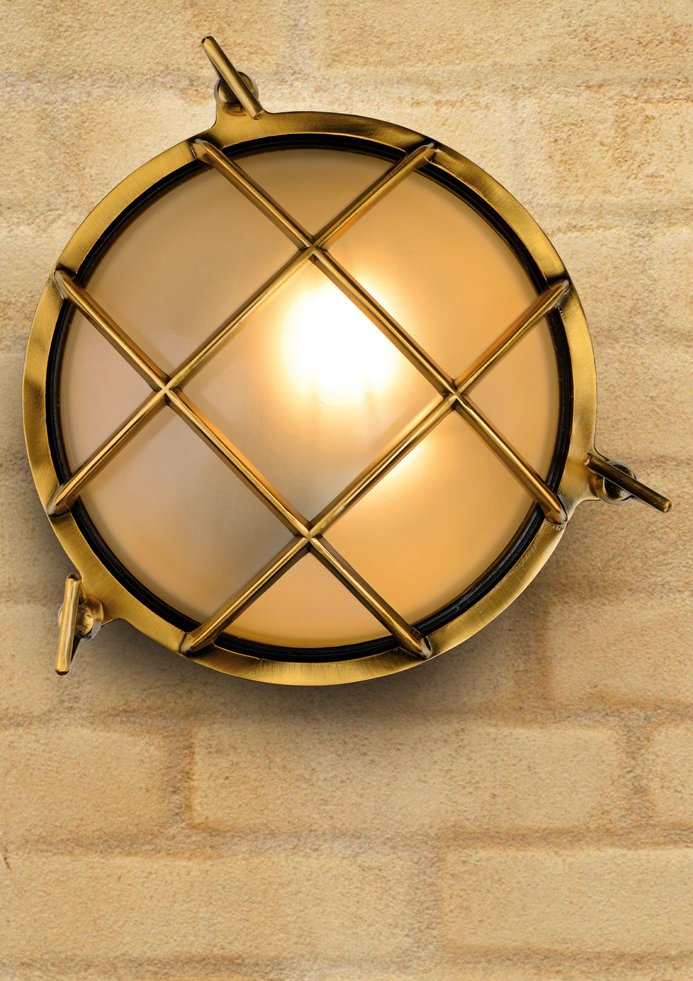 Lucide Dudley wandlamp binnen buiten rond 220mm E27 40W IP65 mat goud messing retro stijl