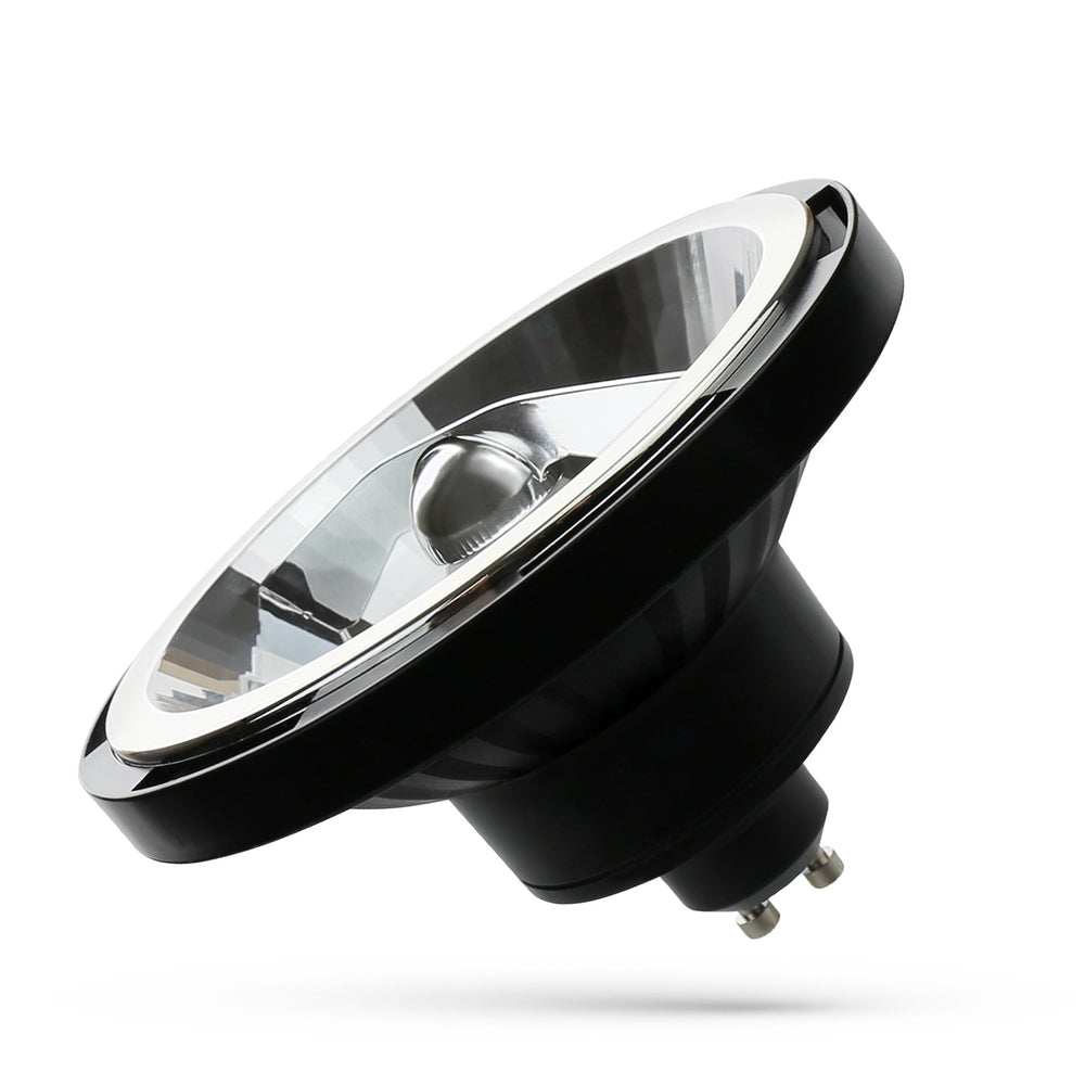 Spectrum LED AR111 GU10 spot, 10W 3000K warm wit, 1000 lumen, 20° bundel, Zwart behuizing, 230V binnen