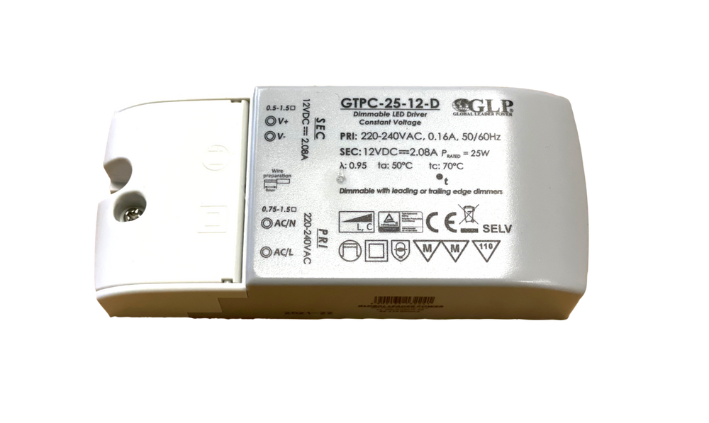 GLP LED voeding 12V 25W 2.08A dimbare driver voor 12V LED verlichting, IP20, CE RoHS gecertificeerd