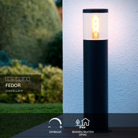 Lucide Fedor borne d’éclairage extérieur, douille E27, IP44, acier inoxydable noir, hauteur 490mm