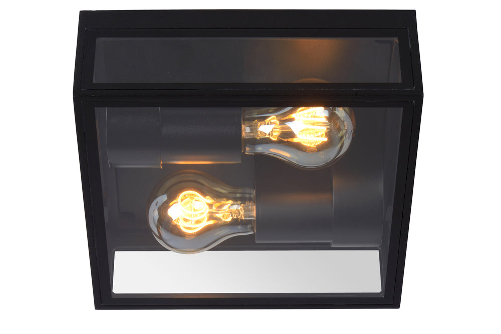 Lucide DUKAN Plafonnier LED Noir, 2xE27, IP65, aluminium moulé sous pression, 220x220mm intérieur extérieur