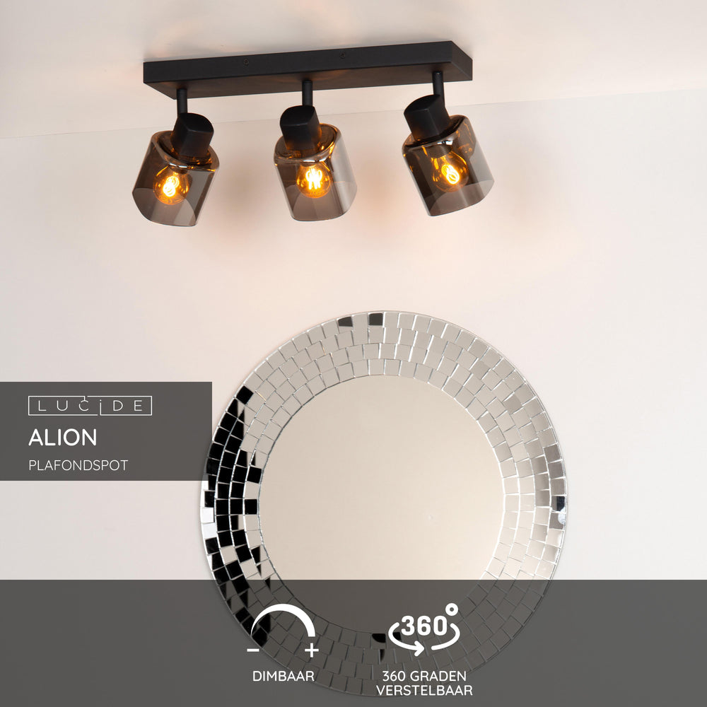 Spot plafonnier Lucide ALION 3xE14 Noir, luminaire rétro en métal orientable pour intérieur, IP20, dimmable 230V