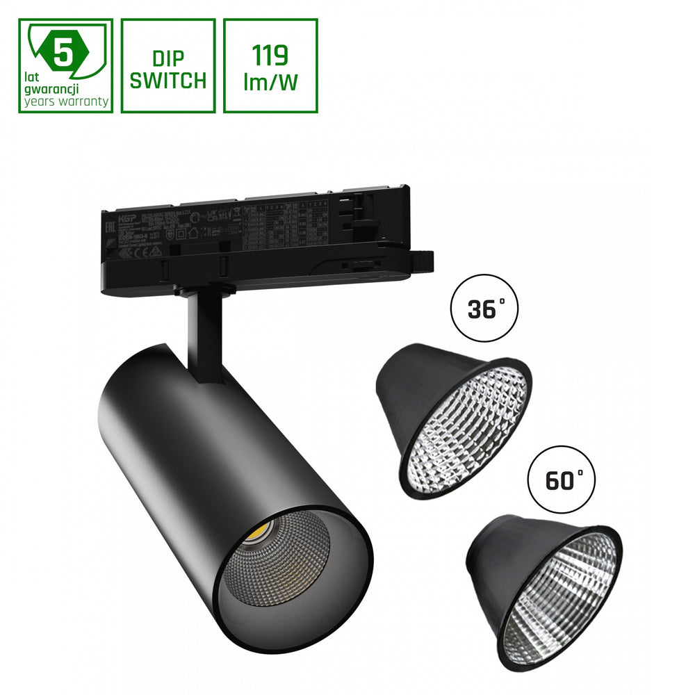 Projecteur sur rail LED Spectrum Noir 3-Phases 25W 4000K 2650 lumens Faisceau 36° IP20 Boîtier en aluminium