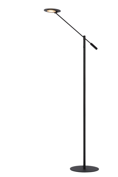 Lucide ANSELMO LED leesvloerlamp, 9W 3000K dimbaar, 1400mm hoogte, Sandy Mat Zwart, Metaal, IP20