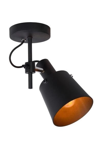 Lucide QUINNY Zwarte plafondspot, 1xE27, 40W max, IP20 stalen behuizing, draaibaar en kantelbaar