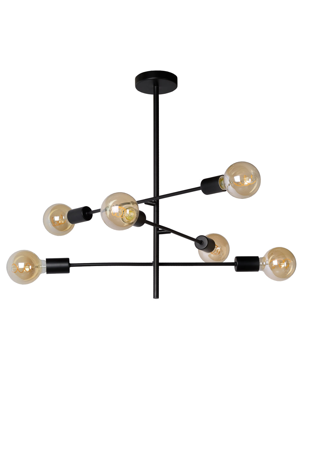 Lucide LESTER plafonnier, 6x douilles E27, 220-240V, dimmable, design moderne en métal Noir Mat, IP20