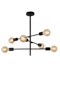 Lucide LESTER plafonnier, 6x douilles E27, 220-240V, dimmable, design moderne en métal Noir Mat, IP20