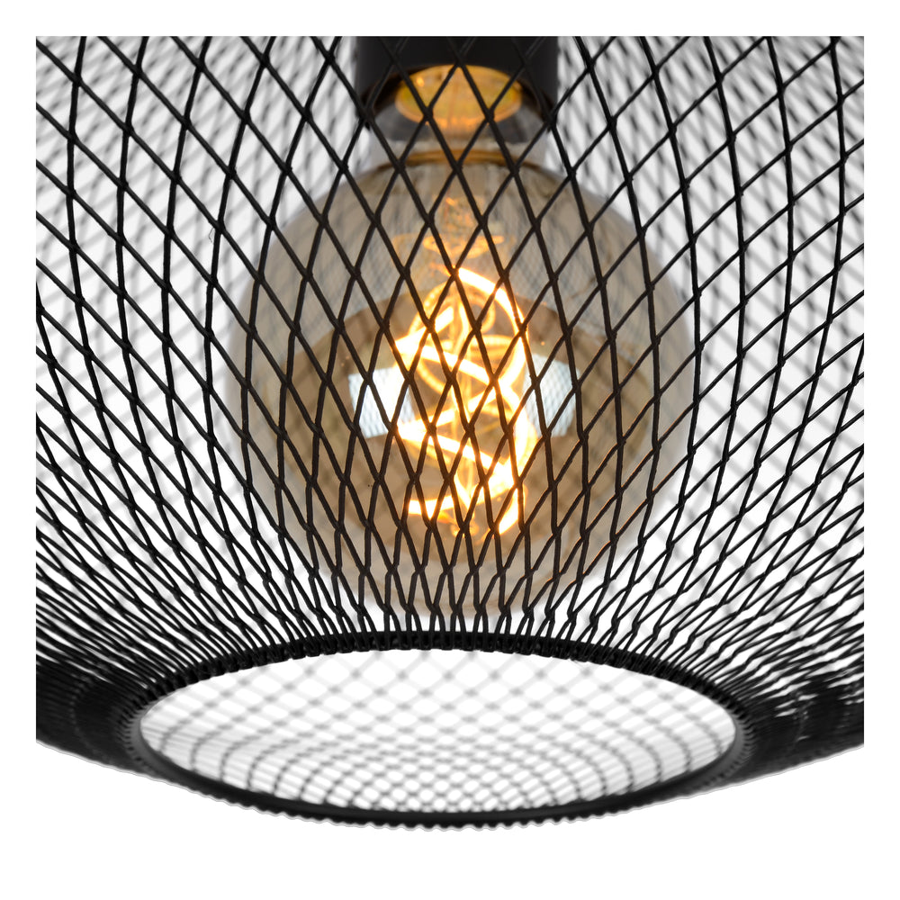 Plafonnier Lucide MESH Ø45cm, douille E27, 220-240V, 40W max, métal noir mat, design moderne IP20