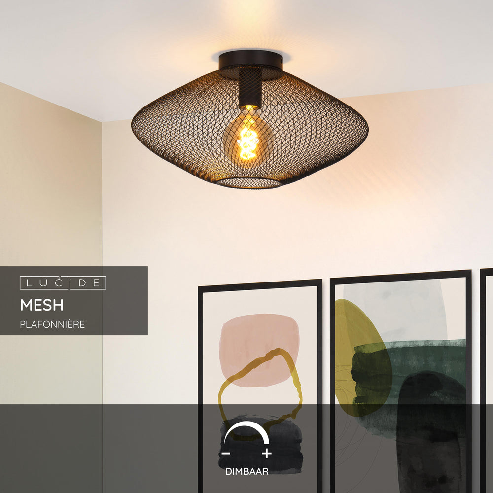 Plafonnier Lucide MESH Ø45cm, douille E27, 220-240V, 40W max, métal noir mat, design moderne IP20