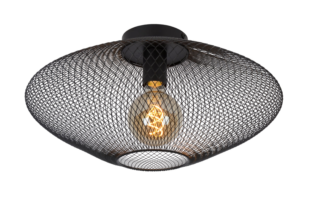 Plafonnier Lucide MESH Ø45cm, douille E27, 220-240V, 40W max, métal noir mat, design moderne IP20