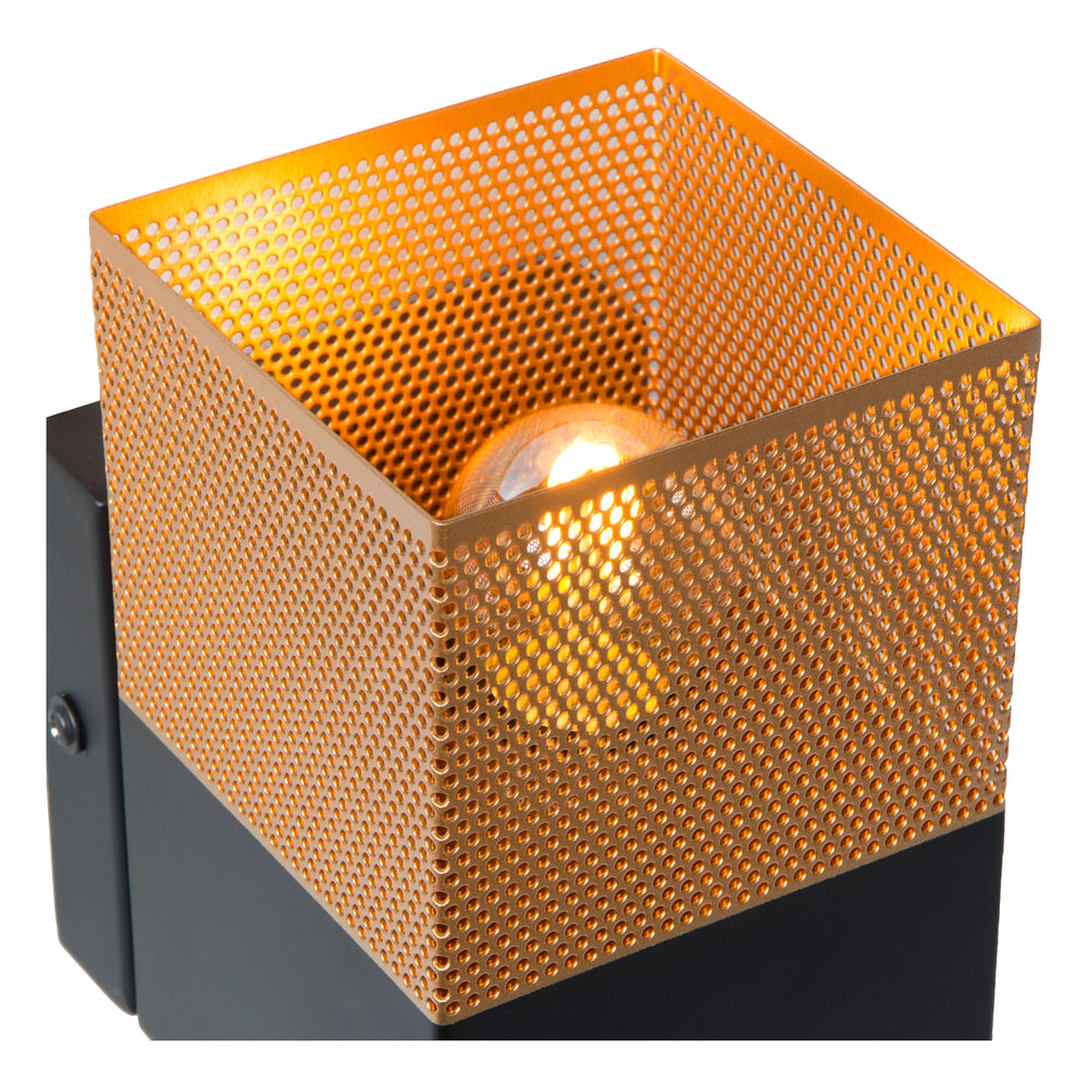 Lucide RENATE wandlamp, 1xE27 fitting, 40W max, metaal, mat zwart en goud, 220-240V, IP20