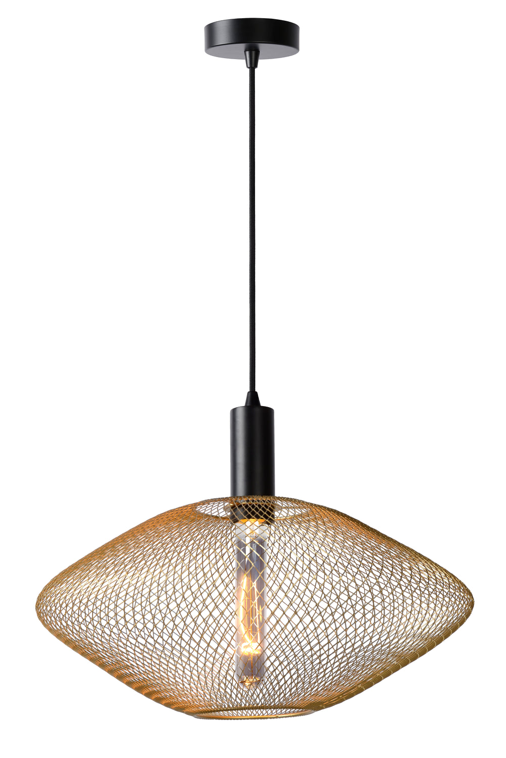 Lucide Mesh hanglamp 45 cm, E27 fitting, verstelbare hoogte, metaal in matzwart en zandgoud, IP20