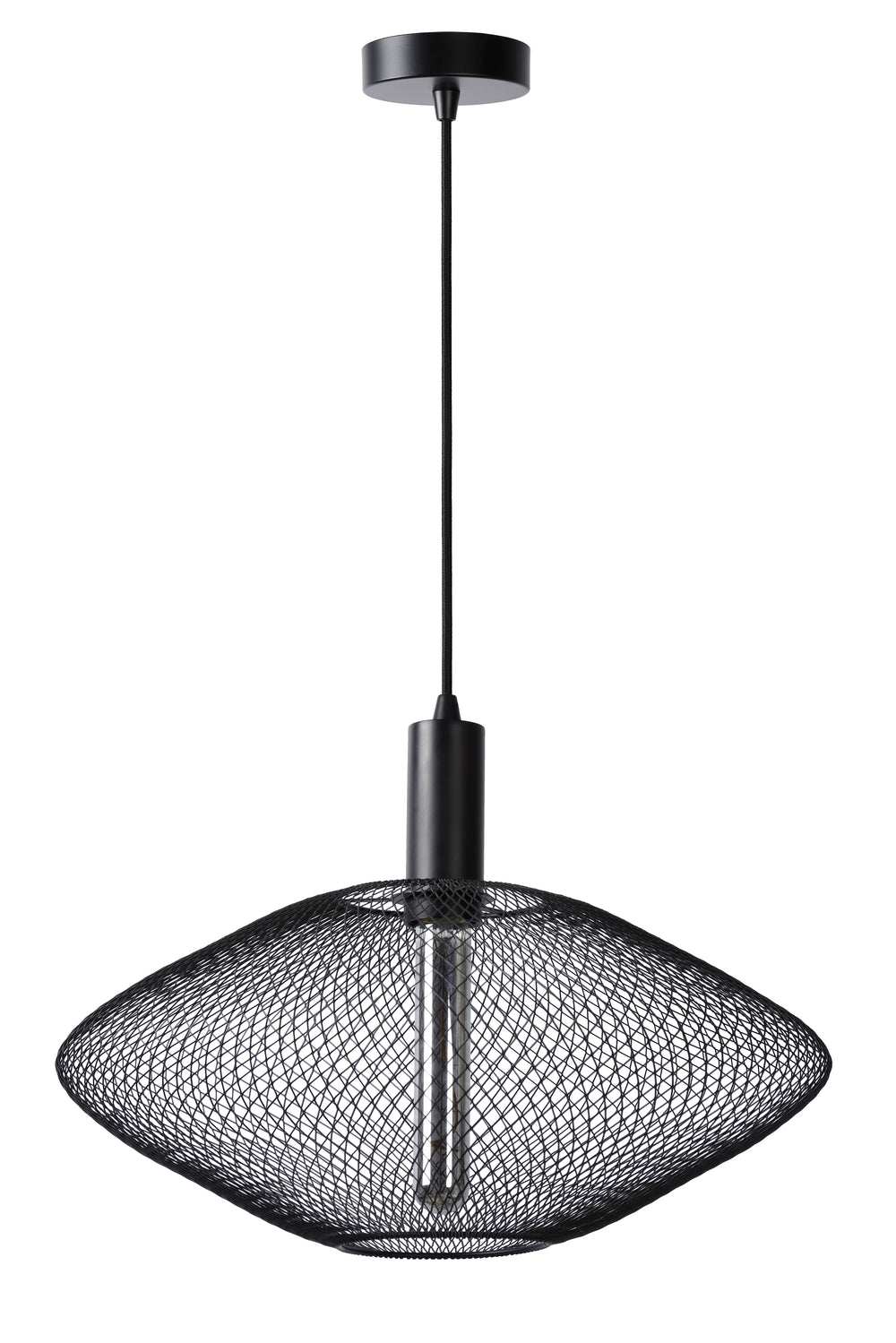 Lucide MESH moderne hanglamp, metalen ovale kap, E27 fitting, max 40W, mat zwart, in hoogte verstelbaar