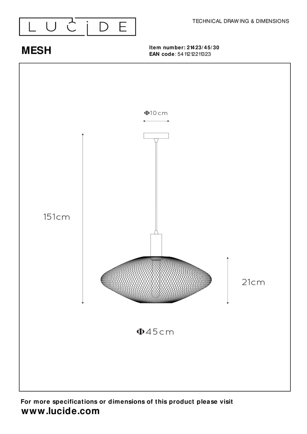 Lucide MESH moderne hanglamp, metalen ovale kap, E27 fitting, max 40W, mat zwart, in hoogte verstelbaar