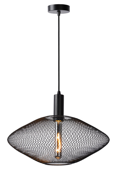 Lucide MESH moderne hanglamp, metalen ovale kap, E27 fitting, max 40W, mat zwart, in hoogte verstelbaar