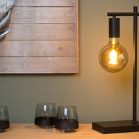 Lampe de table Lucide LEANNE, douille E27, 40W max, 220-240V, IP20, métal noir mat moderne, hauteur 52cm