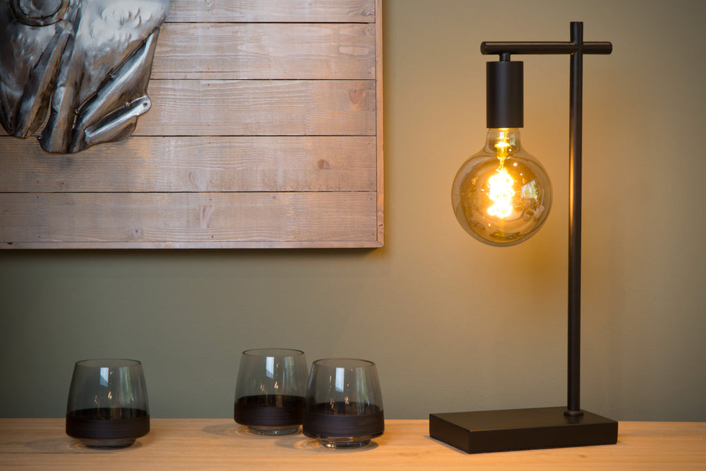 Lampe de table Lucide LEANNE, douille E27, 40W max, 220-240V, IP20, métal noir mat moderne, hauteur 52cm