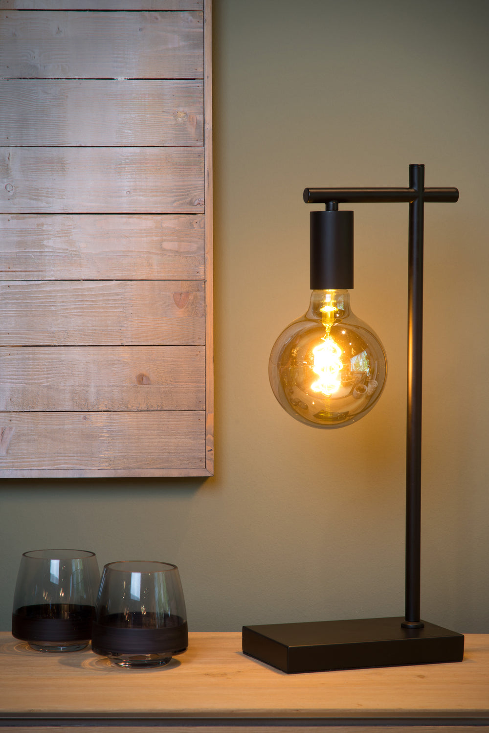 Lampe de table Lucide LEANNE, douille E27, 40W max, 220-240V, IP20, métal noir mat moderne, hauteur 52cm