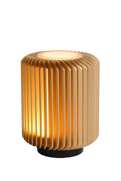 Lucide TURBIN LED tafellamp 5W 3000K Satijn Goud modern metalen cilindervormig design met schakelaar in snoer IP20