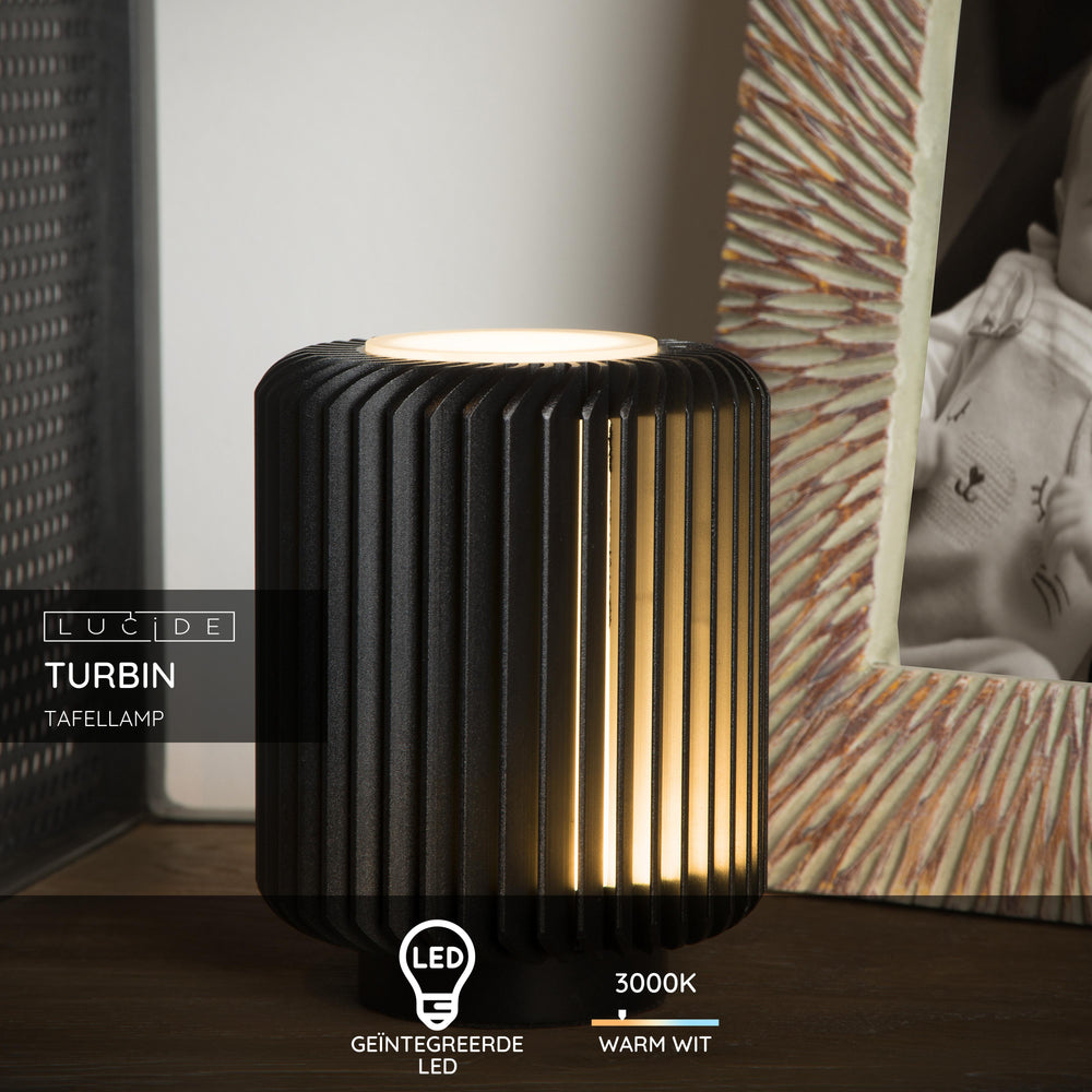 Lampe de table LED Lucide Turbin 5W 3000K IP20 design cylindre en métal Noir style moderne