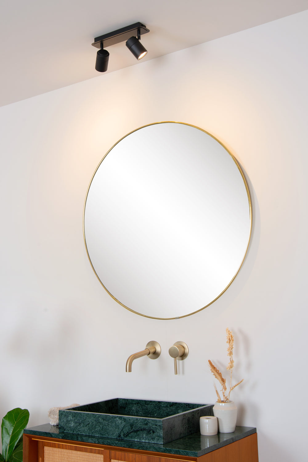 Lucide LENNERT LED badkamer plafonnière spot, 2x5W GU10 dimbaar, 3000K, IP44, Zand Mat Zwart