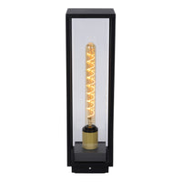Lucide Laurens buiten sokkellamp, E27 fitting, IP54 waterdicht, Zwart metalen behuizing met glazen diffuser