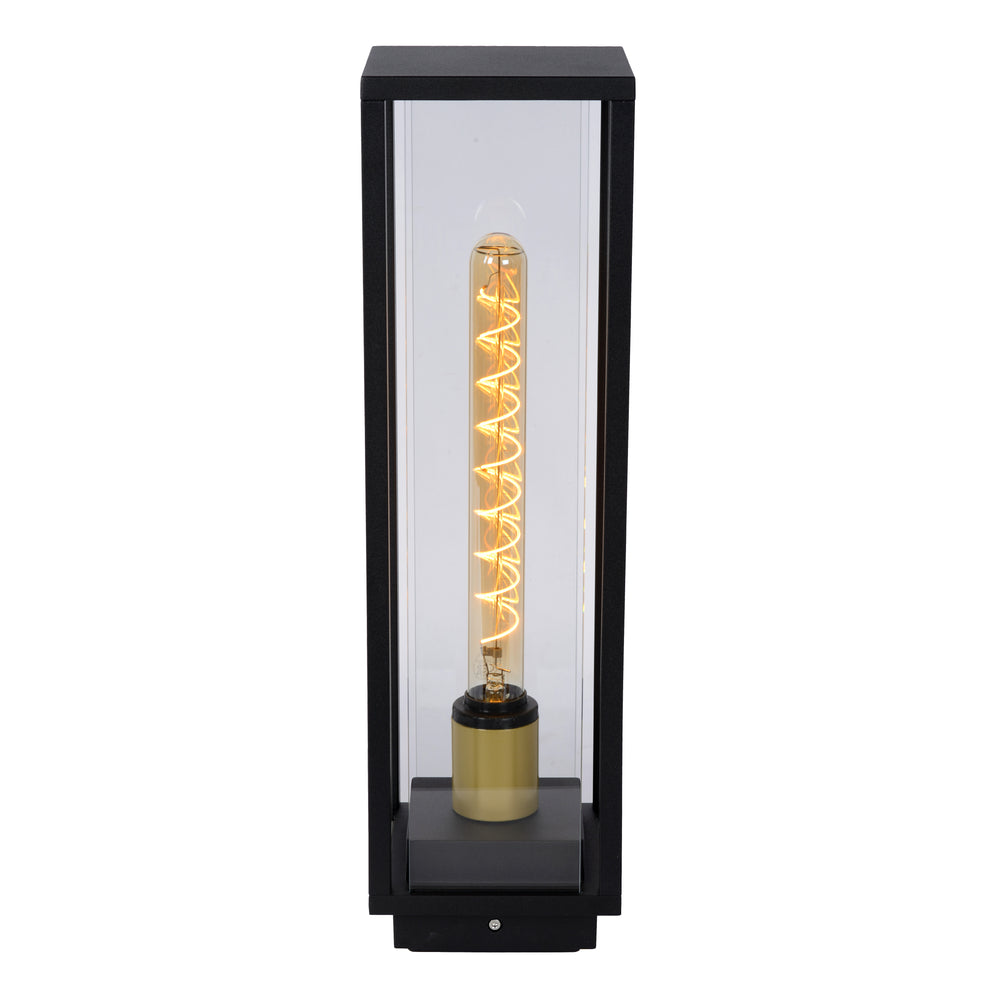 Lucide Laurens buiten sokkellamp, E27 fitting, IP54 waterdicht, Zwart metalen behuizing met glazen diffuser