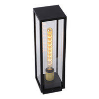 Lucide Laurens buiten sokkellamp, E27 fitting, IP54 waterdicht, Zwart metalen behuizing met glazen diffuser