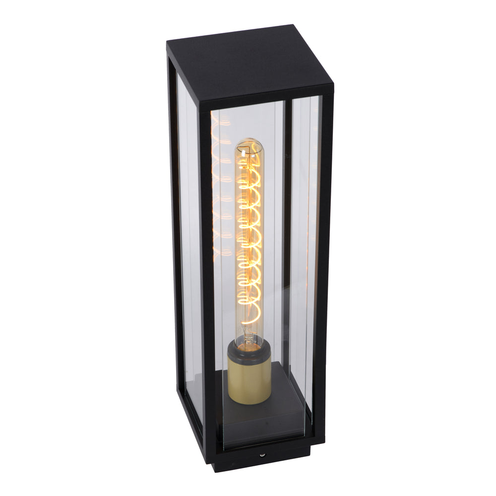 Lucide Laurens buiten sokkellamp, E27 fitting, IP54 waterdicht, Zwart metalen behuizing met glazen diffuser