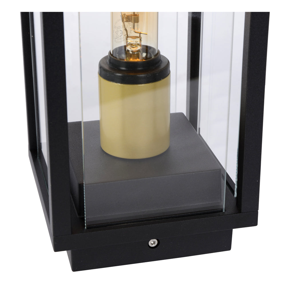 Lucide Laurens buiten sokkellamp, E27 fitting, IP54 waterdicht, Zwart metalen behuizing met glazen diffuser