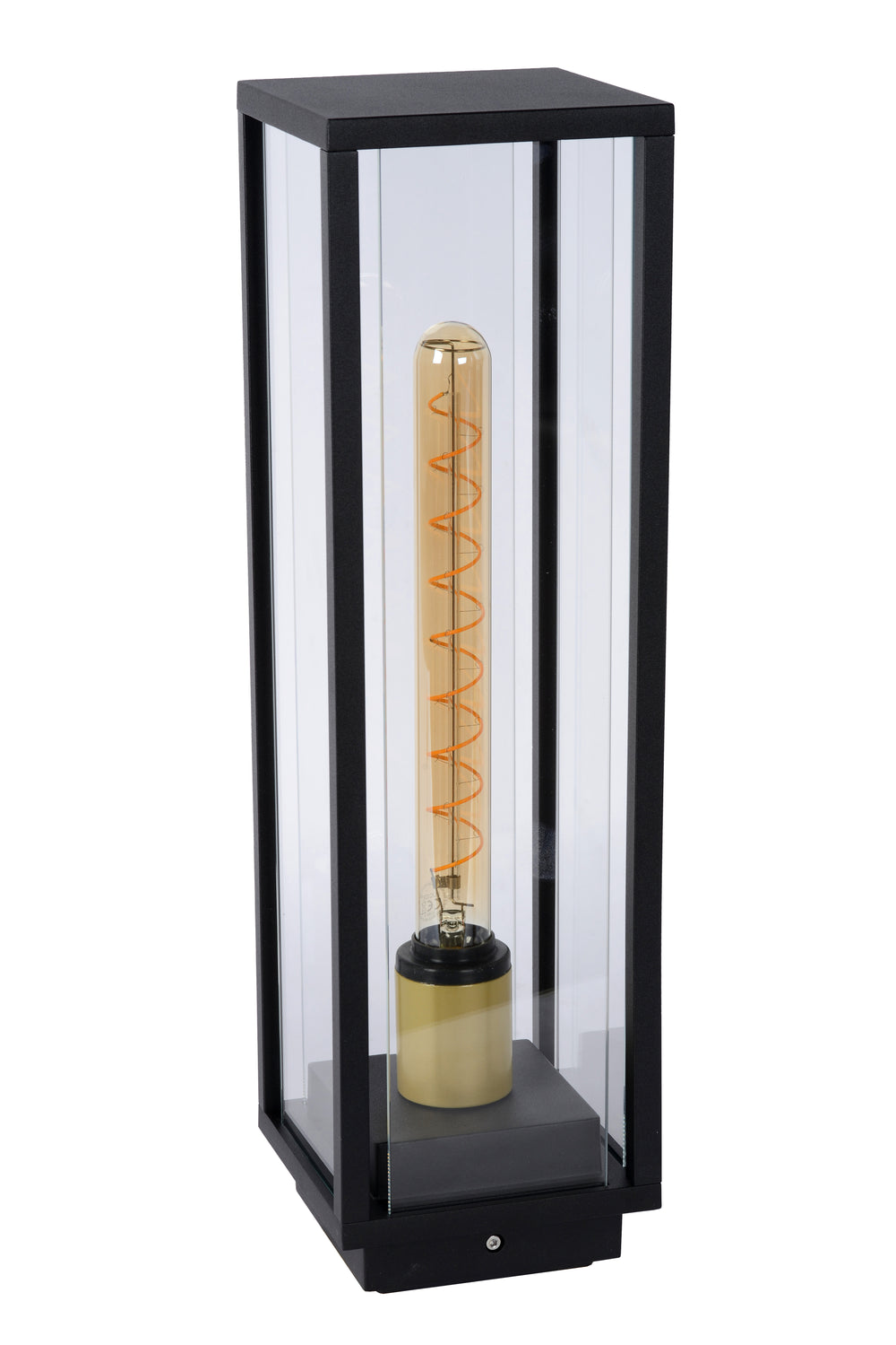 Lucide Laurens buiten sokkellamp, E27 fitting, IP54 waterdicht, Zwart metalen behuizing met glazen diffuser