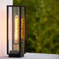 Lucide Laurens buiten sokkellamp, E27 fitting, IP54 waterdicht, Zwart metalen behuizing met glazen diffuser