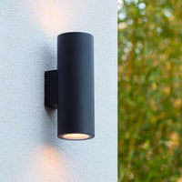 Lucide VOLANTIS Zwarte buitenwandlamp, 2xE27, IP54, uplight & downlight, moderne aluminium cilinder