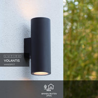 Lucide VOLANTIS Zwarte buitenwandlamp, 2xE27, IP54, uplight & downlight, moderne aluminium cilinder