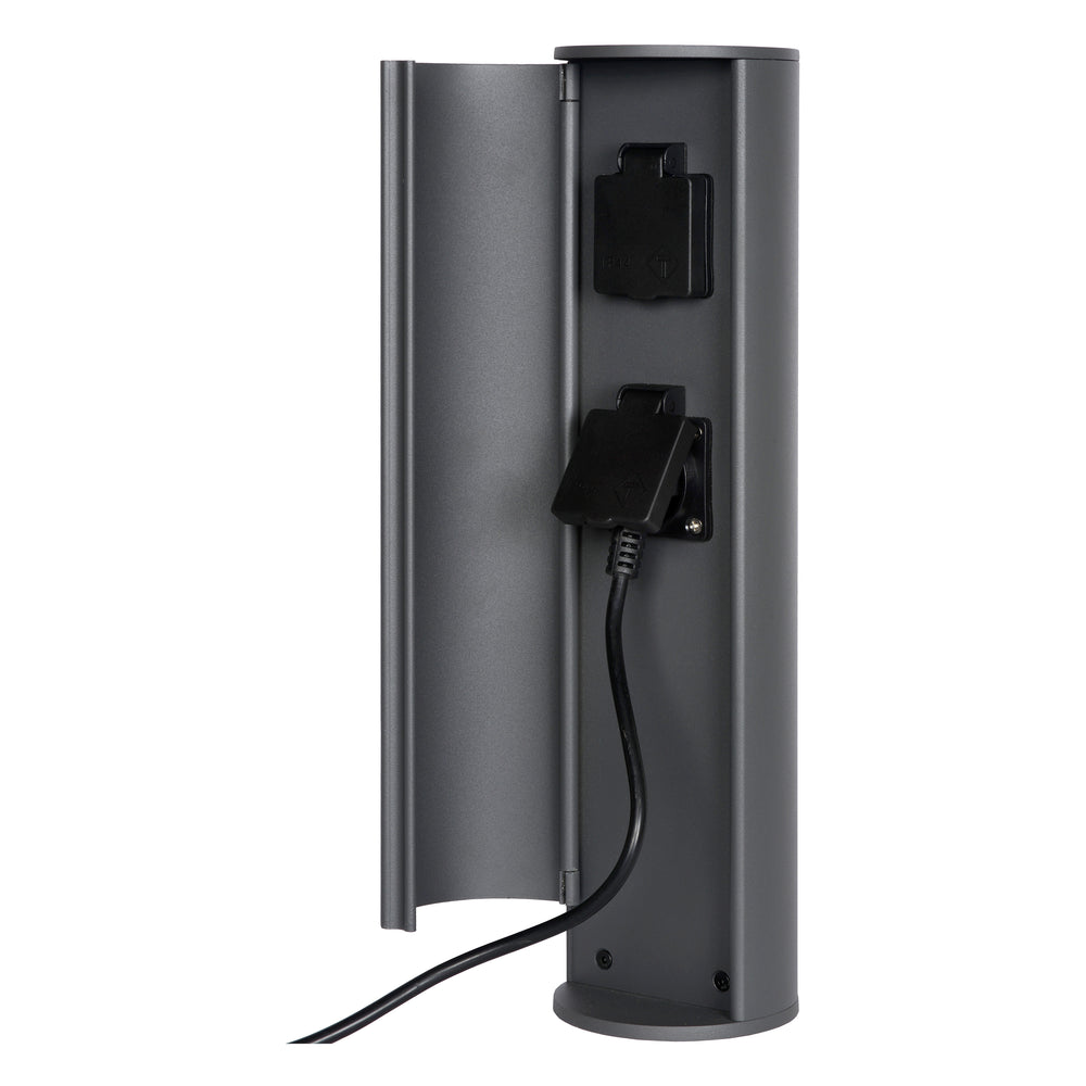 Lucide buiten stopcontactzuil IP44, Type F geaarde stopcontacten, aluminium antraciet afwerking, 40cm hoogte