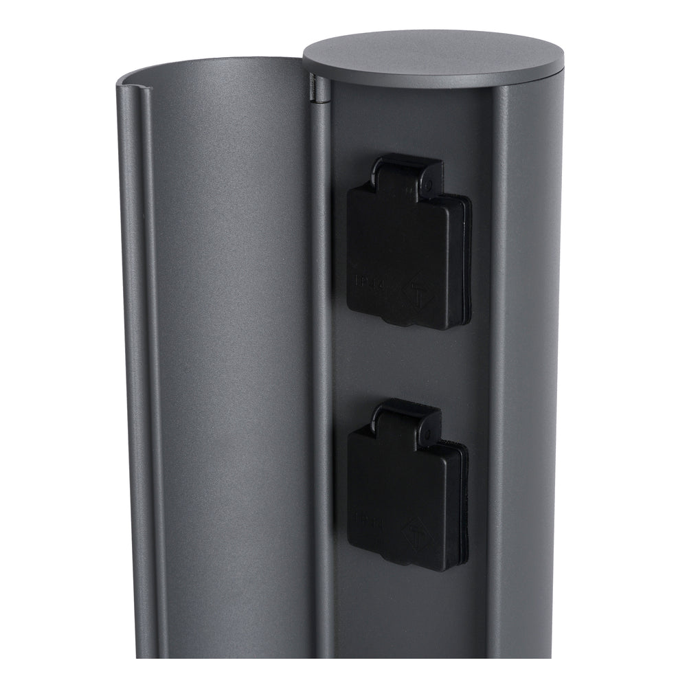 Lucide buiten stopcontactzuil IP44, Type F geaarde stopcontacten, aluminium antraciet afwerking, 40cm hoogte