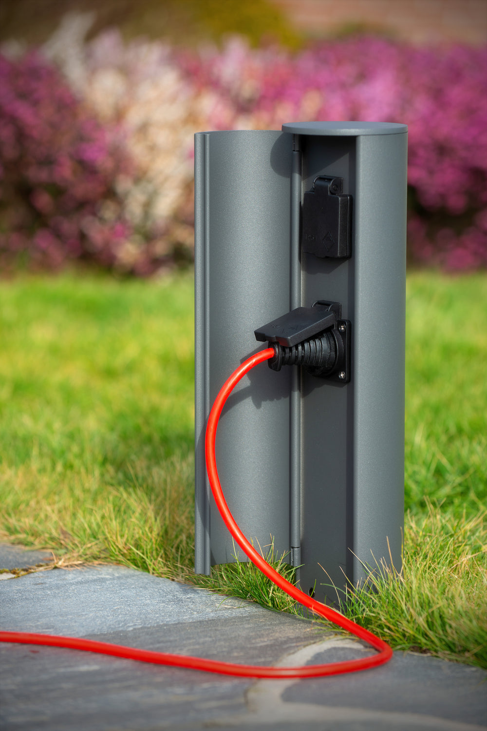 Lucide buiten stopcontactzuil IP44, Type F geaarde stopcontacten, aluminium antraciet afwerking, 40cm hoogte