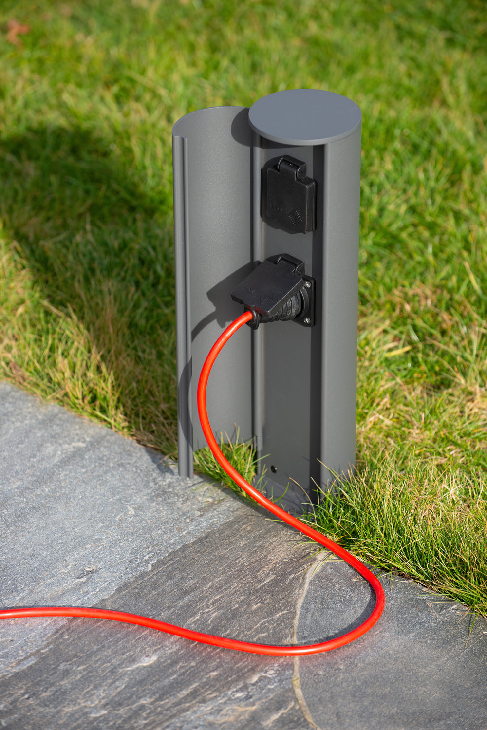 Lucide buiten stopcontactzuil IP44, Type F geaarde stopcontacten, aluminium antraciet afwerking, 40cm hoogte
