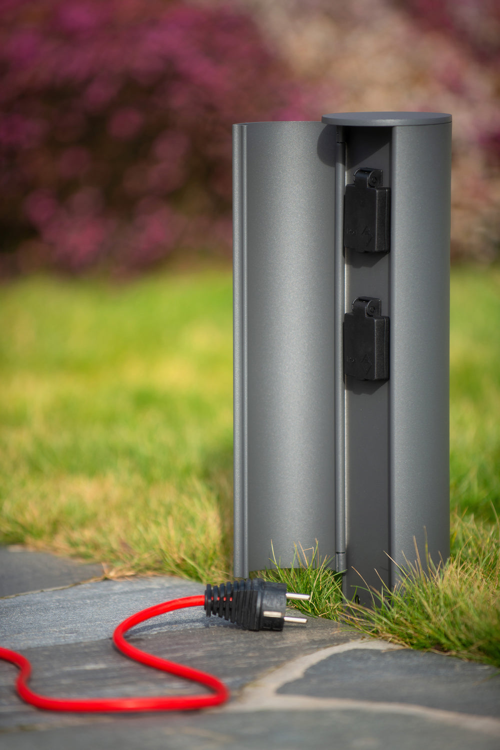 Lucide buiten stopcontactzuil IP44, Type F geaarde stopcontacten, aluminium antraciet afwerking, 40cm hoogte