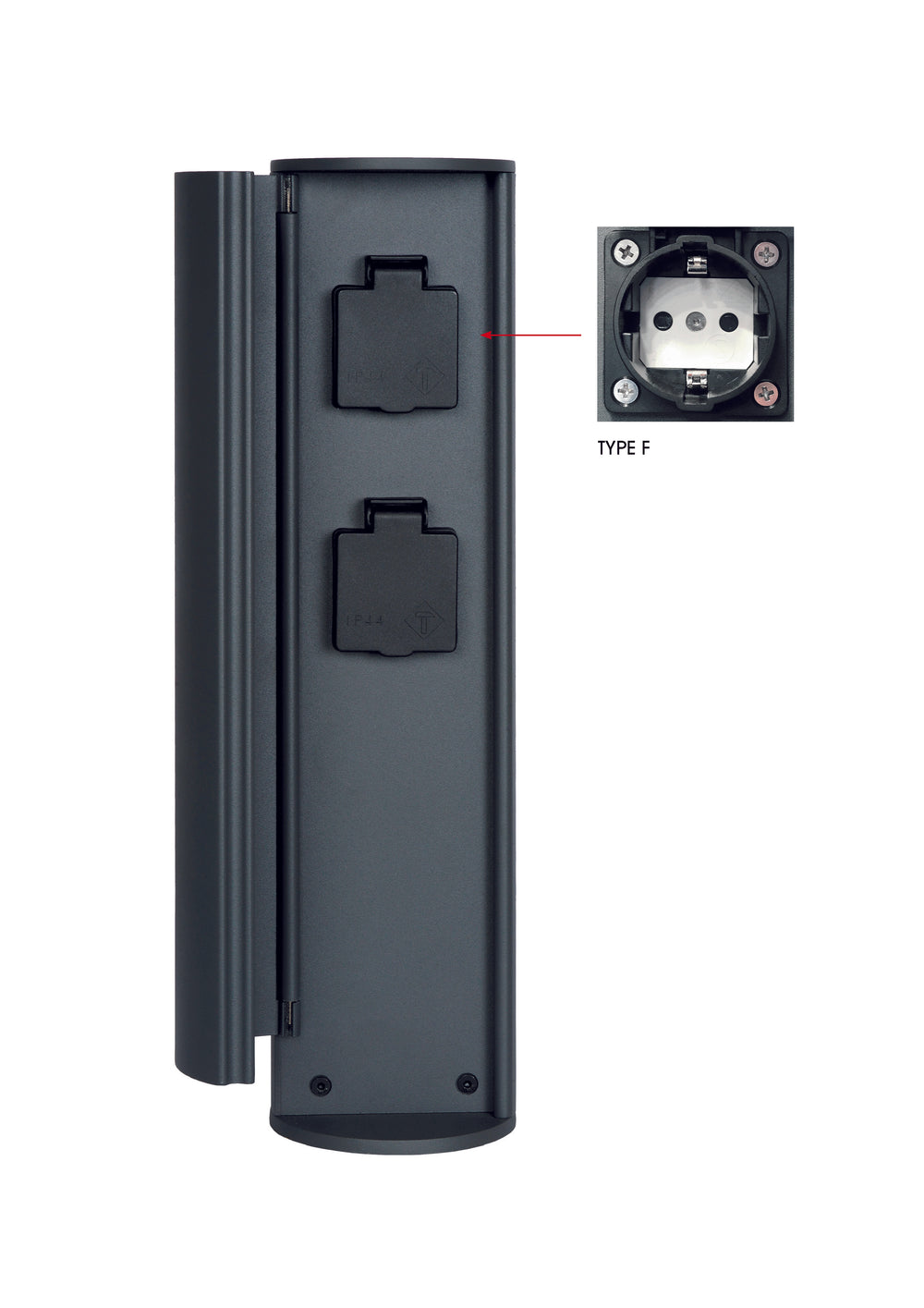Lucide buiten stopcontactzuil IP44, Type F geaarde stopcontacten, aluminium antraciet afwerking, 40cm hoogte