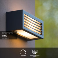 Lucide DIMO wandlamp Antraciet, binnen buiten, E27 fitting, IP54, rechthoekige aluminium behuizing