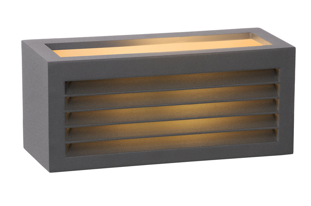 Lucide DIMO wandlamp Antraciet, binnen buiten, E27 fitting, IP54, rechthoekige aluminium behuizing
